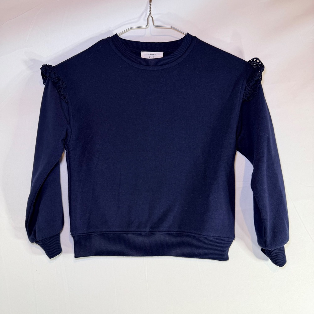 A Loves‎ A Girls Navy Blue Ruffle Eyelet Shoulder Sweatshirt Kids Small S